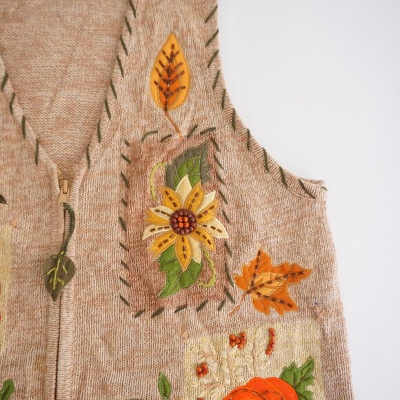 VTG Tiara International Embroidered Fall Vest Grandmacore Cottagecore Cabin L - Picture 5 of 8